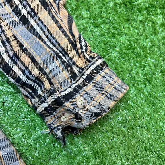 VTG Carhartt Loose Fit Heavy Flannel XL Yellow Gray Plaid Distressed Wrists - Picture 5 of 7